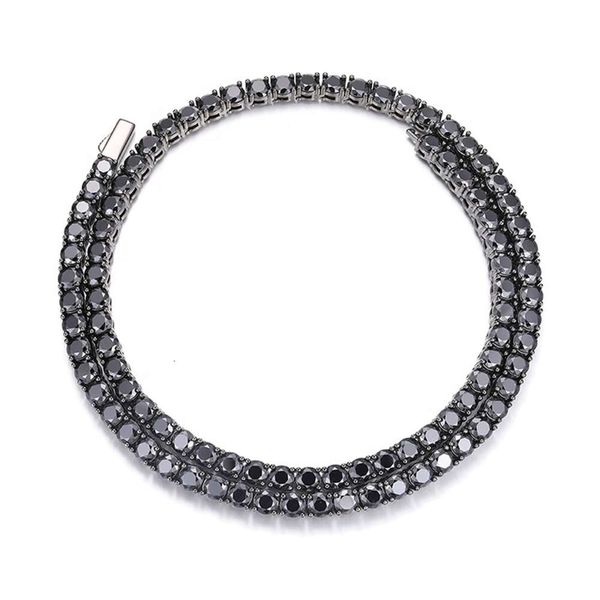 Реал 4 -мм 5 -мм черный полный мойссанит теннисный ожерелье для женщин и мужских стерлингов стерлинговой шейной цепи Золото Золото