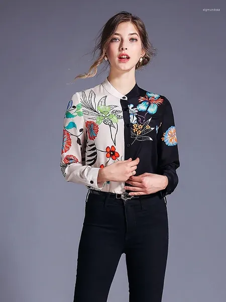 Женские блузки Fitshinling Print Floral Vintage Women Рубашка весенняя осень с длинным рукавом топы женская одежда Элегантная тонкая рубашка Lady Blusa