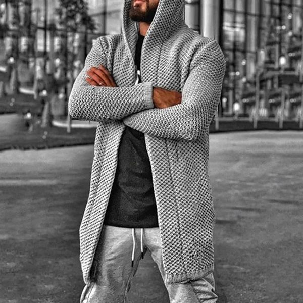 Solido cappotto di dolcevita con cappuccio con cappuccio Y2K Autumn Men Cardigan Long Maniche Casual Outwear 231227