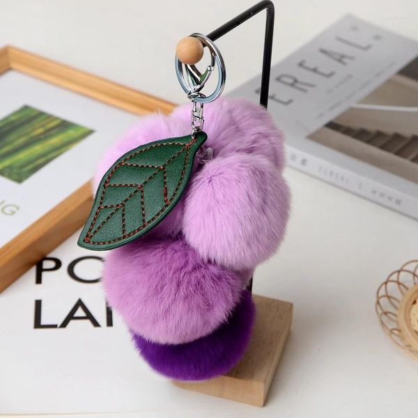 Chaveiros Rex Fur Ball Keychain em forma de uva é usado para decoração de carro ou bolsa Pendan