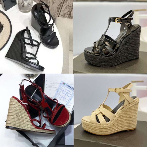 Designer Sandals Heels Espadrilles Scarpe a cuneo Scarpe per abiti da sposa Donne Black Black 10,5 cm Fibbia regolabile con tallone con scatola NO325