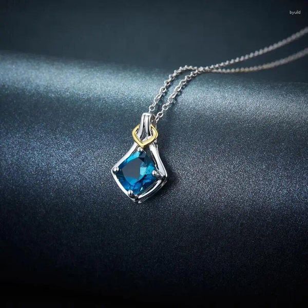 Pingentes boeycjr 925 prata design simples natural colorido pedra preciosa londres azul topázio pingente colar para presente de aniversário feminino
