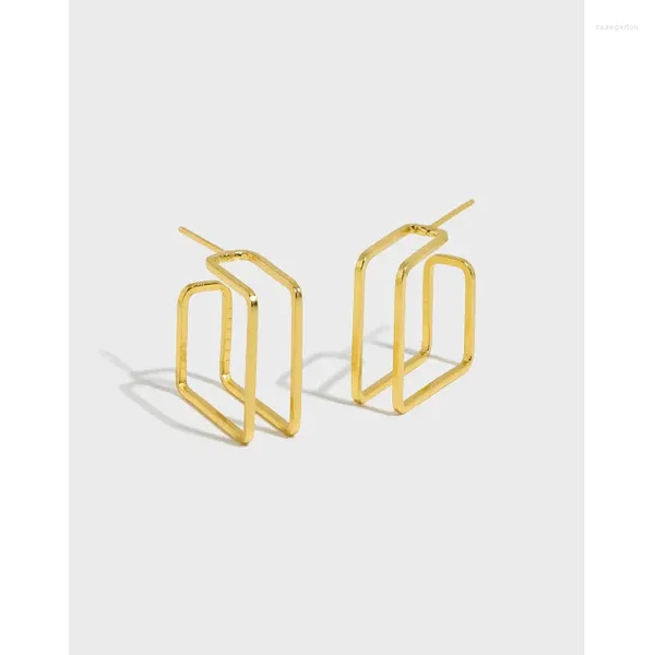 Серьги-гвоздики в минималистском стиле, НАСТОЯЩЕЕ золото 18 карат. Аутентичные пирсинг для ушей из стерлингового серебра 925 пробы с двойными рядами, квадратными геометрическими линиями C-YH3012