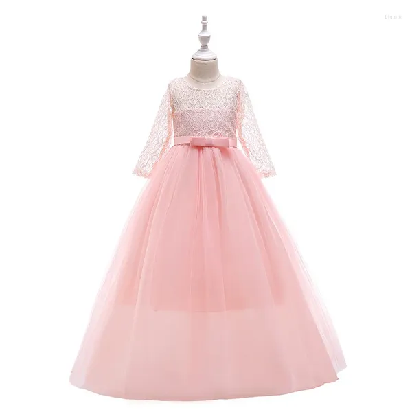 Vestidos de menina meninas vestido longo estilo renda arco princesa para presente de aniversário festa formal traje de natal