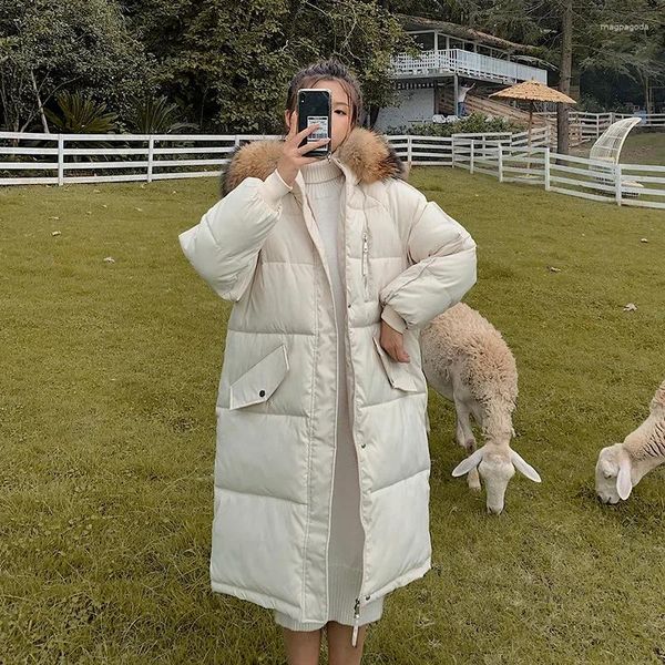 Trench da donna Giacca Collo in pelliccia grande Calore Capispalla da donna Abbigliamento invernale Donna Parka freddo di media lunghezza con cappuccio imbottito in cotone