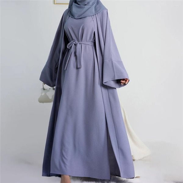 Roupas étnicas 2 peças Set Ramadan Eid Mubarak Mulheres Muçulmanas Aberto Abaya Vestido Outfits Dubai Turquia Kaftan Kimono Cardigan Robe Modesto