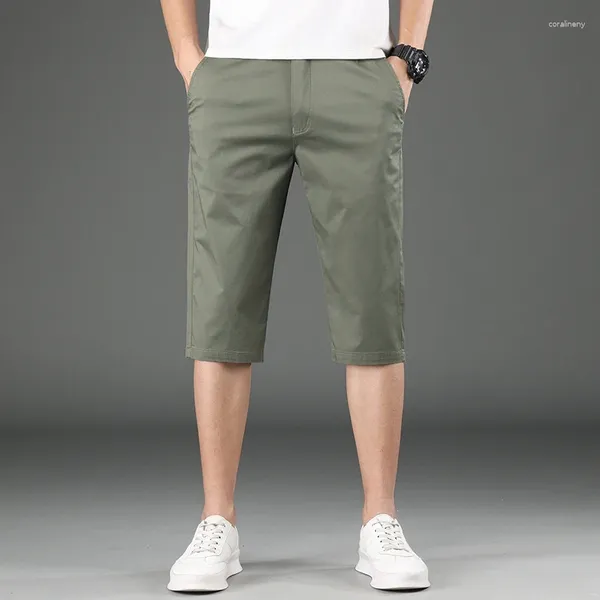 Shorts masculinos estilo coreano homens moda casual roupas masculinas longas finas slim fit calças de cordão all-match