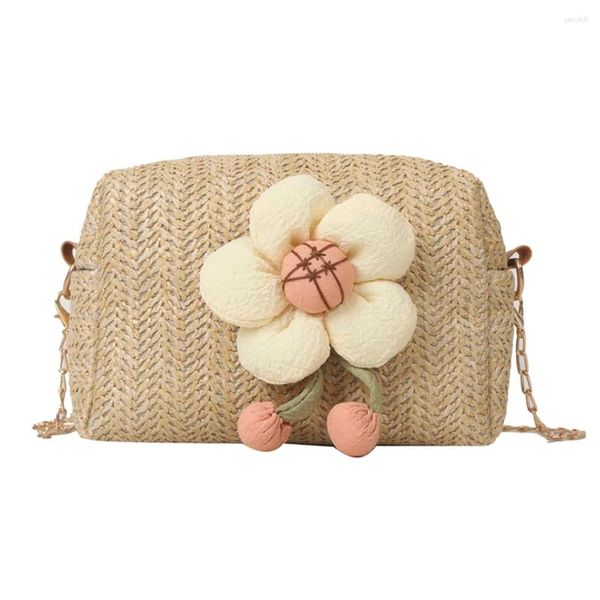 Sacos de noite Mulheres Bolsa de Ombro Verão Flor Top-Alça Palha Tecido Moda Simples Elegante Casual Handwoven Beach