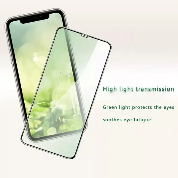 Protetor de vidro de tela anti-luz azul para séries de iPhone Protetor de tela de luz de raio verde Cobertura completa para aliviar a fadiga ocular Proteção para os olhos Vidro temperado