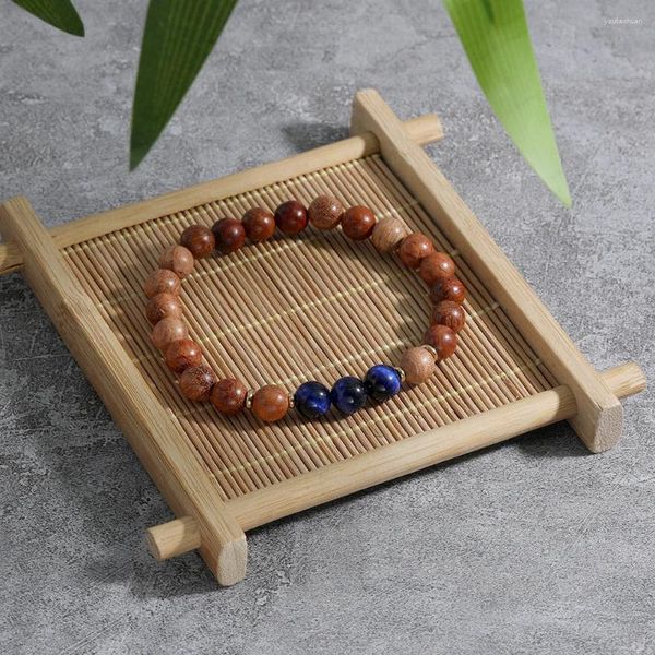 Strand OAIITE 8mm Perla naturale Zaffiro Occhio di tigre Chakra Preghiera Fascino Bracciale con perline di legno per uomo Donna Yoga Meditazione Regalo gioielli