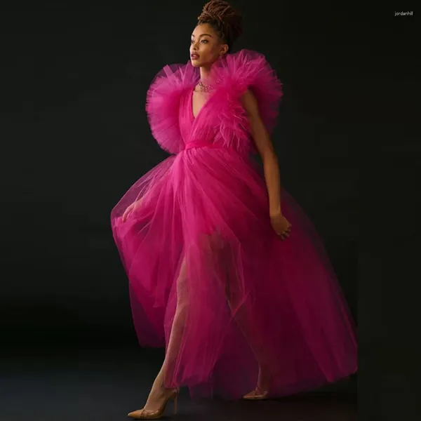 Abiti casual Fucsia Profondo scollo a V Abito da ballo di maternità Poshoot Abito in tulle con spacco alto Po Abiti da gravidanza Abiti da cerimonia