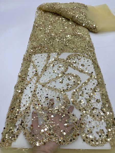 Elegante ricamo francese tessuto di pizzo netto in rilievo pesante 2024 tulle africano nigeriano maglia paillettes lucide per abito da sposa 231226