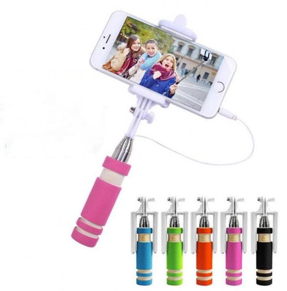 Dobrável super mini com fio selfie vara portátil extensível monopé com fio obturador alça compatível com celular phone8028891