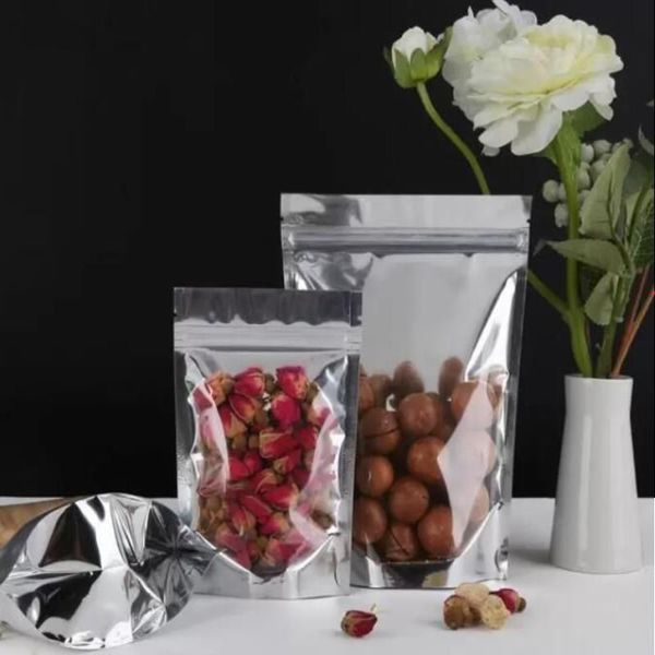 300pcs Mylar Stand Up Folha de Alumínio Pacote Transparente Sacos para Armazenamento de Alimentos Café Resealable Zip Lock Embalagem Saco Atacado Hklhi Fpwqn