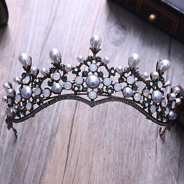 Barroco Vintage Crystal Pearl Tiaras nupciales Diadema Tocado Negro Rhinestone Princesa Pageant Corona Accesorios para el cabello de boda Y2269l