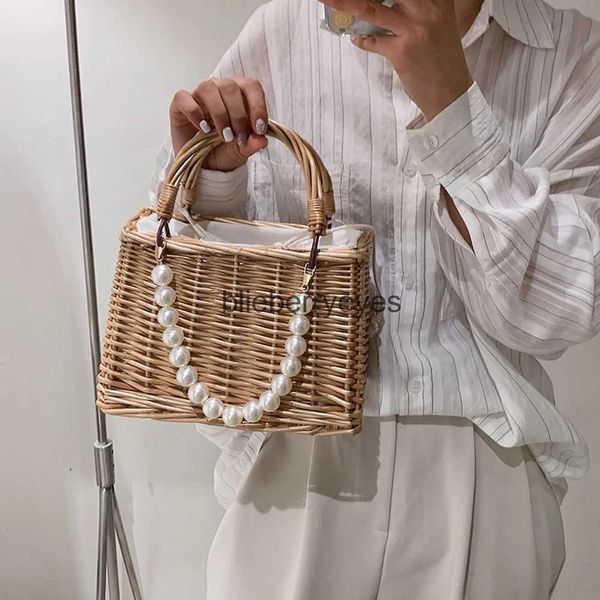 Umhängetaschen Rattan Eimerbeutel Frauen böhmische Perle Kette Strohtasche Clutch niedliche Bogenband Handtasche Sommerstrand Freiland Purseblyryes