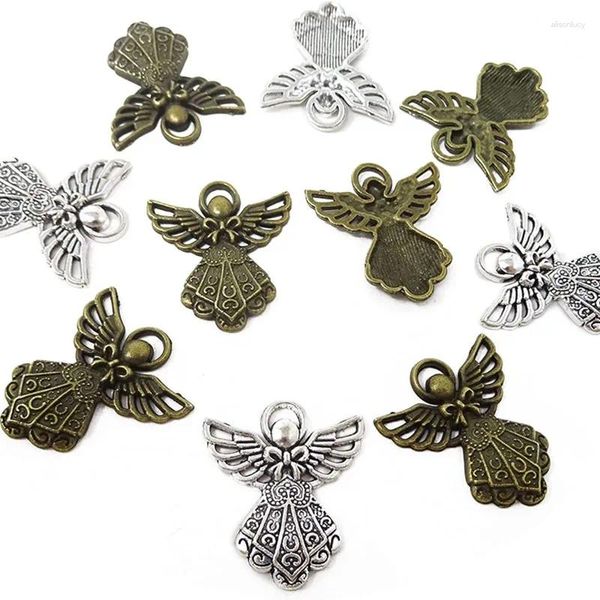 Encantos 20 peças cor prata antiga coração anjo pingentes para mulheres meninas diy colar pulseira acessórios de joias 26x23mm