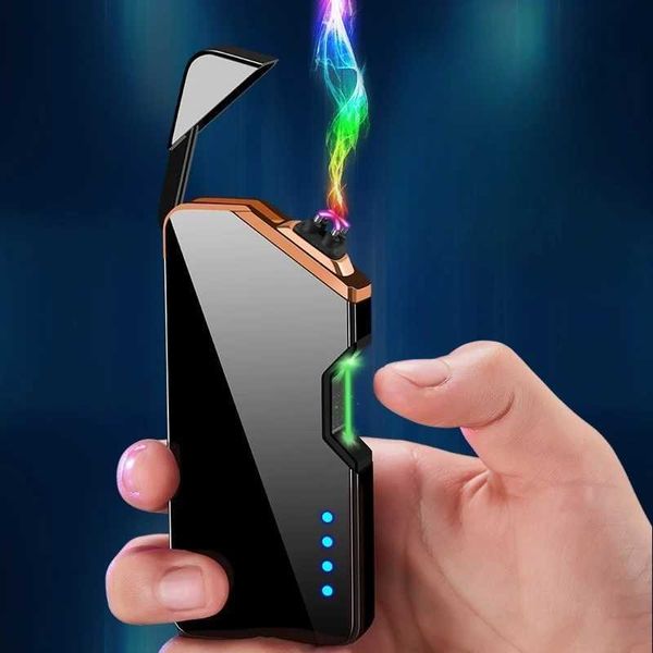 Metal Electric Double Arc Flamess Imfight Plazma Nabzı USB Şarj Lazer İndüksiyon Ateşleme Açık Rüzgar Geçirmez Çakmak Erkekler Hediye