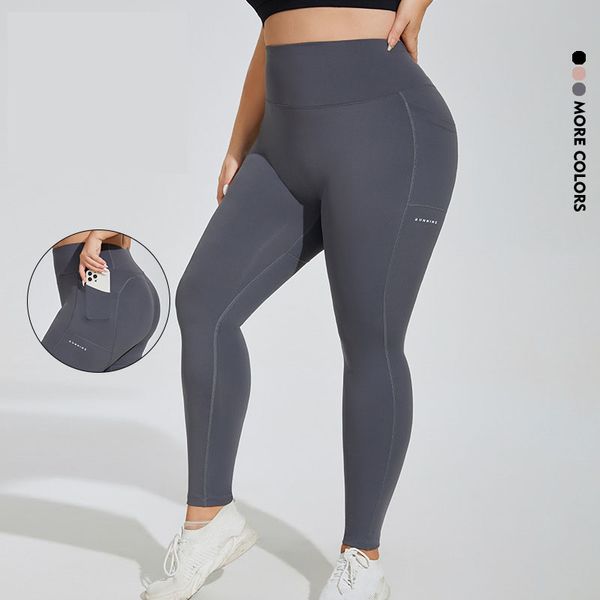 Lu artı boyutu spor cep fitness legging çalışan kalça kadın yüksek bel elastik sıkı yoga pantolon