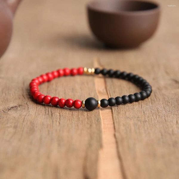 Strand yuokiaa 4mm pedra natural fosco preto ágata contas de pinho vermelho pulseira com cura espiritual meditação jóias presente unisex