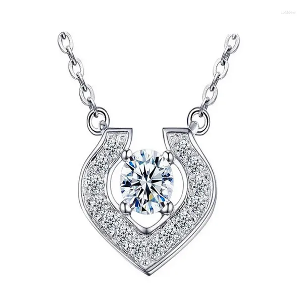 Pendentif Colliers UFOORO S925 Argent Sterling En Forme De U Smart Collier Forme Femme Cadeau De Mariage Pave Rounfg Clearn Zircon Clavicule Chaîne