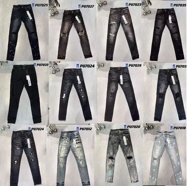 New Men's Pants Designer Jeans Feminina High Street Trend Black Ripped Locomotive Slim Fit Biker Mens Purple Brand Jeans Men's reto Jeans Streting Grind White