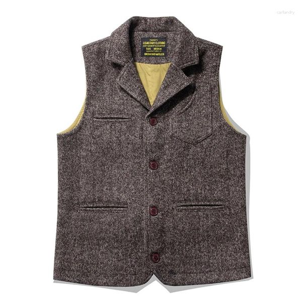 Gilet da uomo stile britannico lana grezza floreale spessa doppio strato multi tasche gilet colletto classico cappotti casual da lavoro