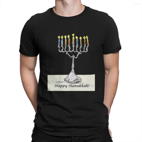 Homens camisetas Menorah Hanukkah Camisa Judaica Luz Algodão Roupas Casuais Manga Curta Crewneck Tees Presente de Aniversário Camisetas