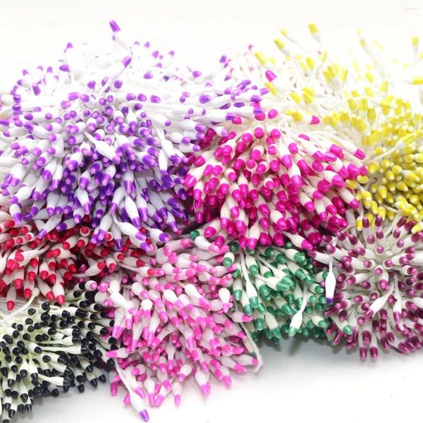 Fiori nuziali 560 Corda di cotone con pistillo di stame di fiori artificiali fatti a mano in doppio colore