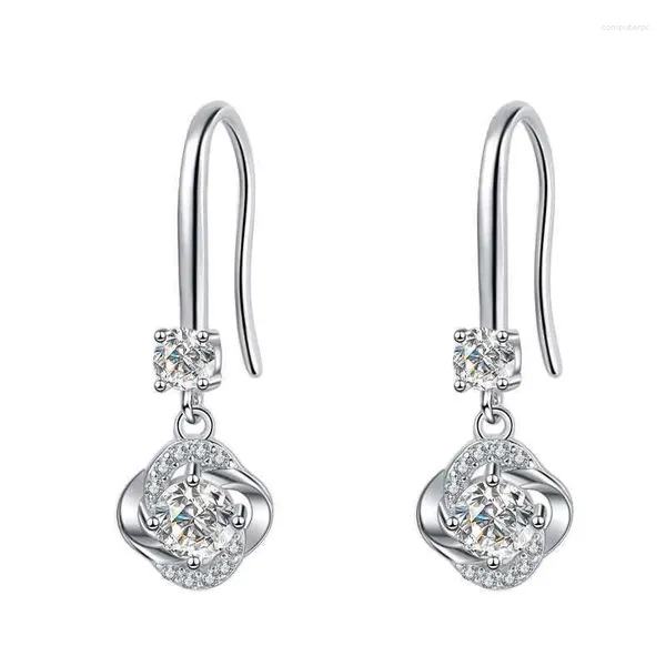 Dangle Küpeler ES0025 Lefei Moda Trend Diamond-Set Klasik Renk D Moissanite Çiçek Küpe Kadınlar için 925 Gümüş Partisi Takılar Mücevher