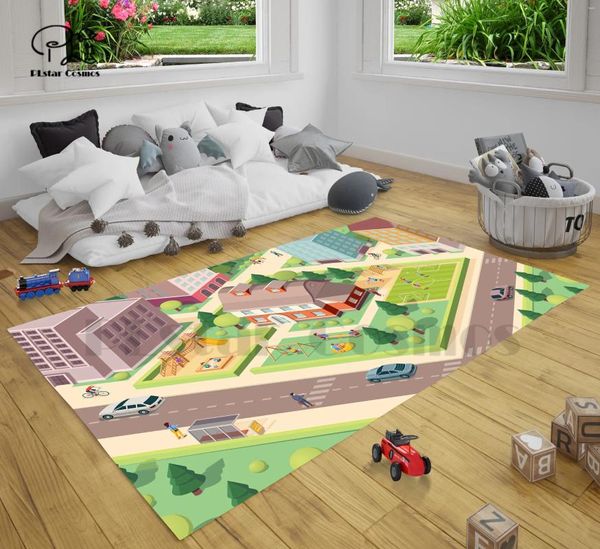 Teppiche City Town Track Lustiger Bereich Teppich für Spielzeugauto Kinder Kinder 3D-gedruckte Raummatte Boden Anti-Rutsch-großer Teppich Heimdekoration -1