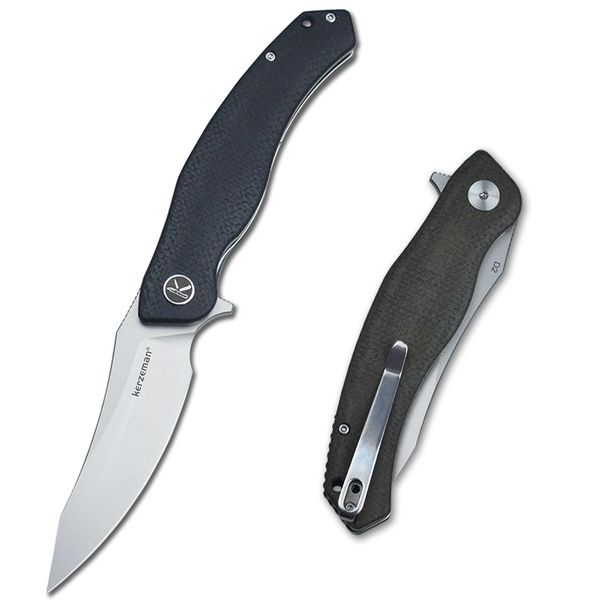 Klappbares Taschenmesser mit Clip, 3,30 Zoll Stonewashed D2-Klinge, Micarta-Griff, EDC-Messer, Camping-Überlebens-Wandermesser