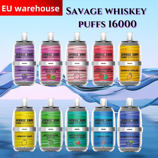 E Cigarro SAVAGE Whisky 16000 caneta vape descartável EU Warehouse em estoque vapes 26ml 650mah Bobina de malha 6 cores LGB Light Type-C recarregável 5% vs puff tornado puff 15k