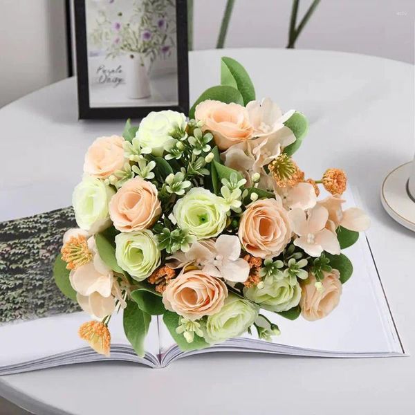 Dekorative Blumen Kunstseidenblumenstrauß Elegante künstliche Rosenhortensie für Hochzeitsarrangement Brautmittelstück A