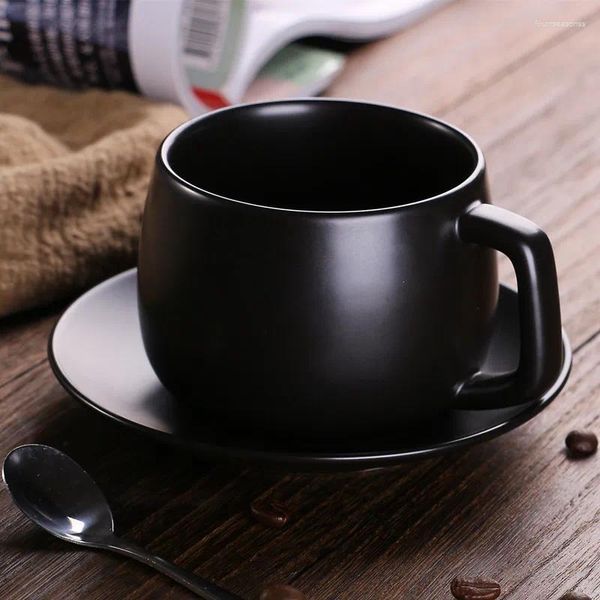 Canecas Xícara de chá de cerâmica com pires Café Preto Pigmentado Porcelana Conjunto Premium Luxury Business Office Mug