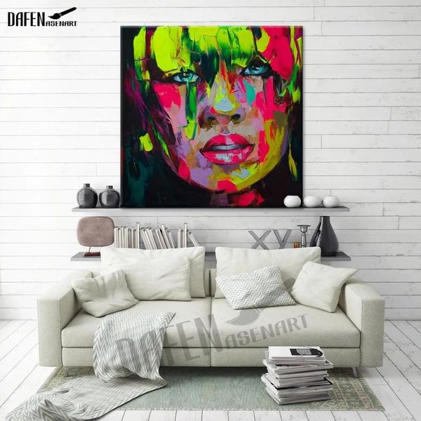 Pinturas chorando menina paleta faca figura imagem abstrata pintado à mão pintura a óleo na lona decoração de parede para bar decoração de casa