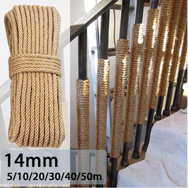 Garn KIWARM 14 mm 5 m 50 m natürliches Juteseil, gedrehtes Seil, Makramee-Schnur, DIY-Handwerk, handgefertigte Dekoration, zum Kratzen von Haustieren