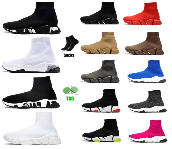 Дизайнеры ускоряют 2,0 v2 повседневные кроссовки кроссовок для мужчин, женщины, триплер, парижские носки, сапоги, бренд черный белый синий свет Ruby Graffiti High