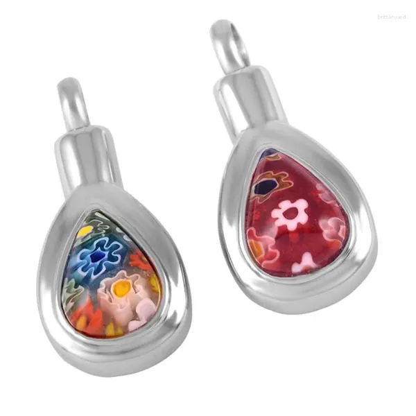 Collane con ciondolo JJ8037 Vetro di Murano multicolore Goccia d'acqua Urna crematoria Fascino da donna Ceneri in acciaio inossidabile Gioielli ricordo ricordo