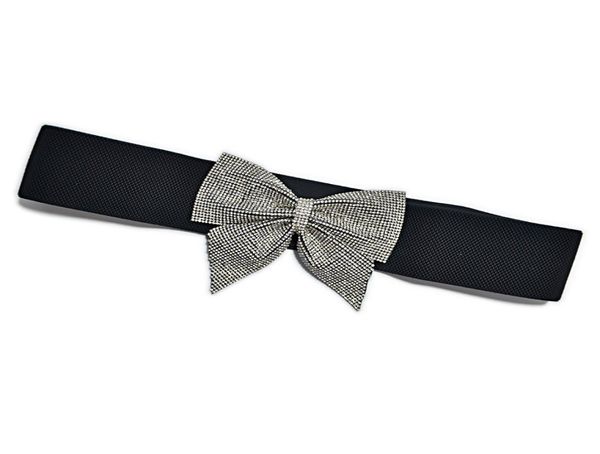 Cinture di design di lusso Cintura nera selvaggia con grande fiocco elastico Cintura larga con strass Super Shine Cintura intarsiata Bg8406349324
