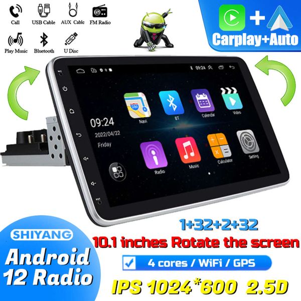 Novo carro android 12 player 1din 360 graus de rotação de tela grande navegação 10.1-Polegada universal carplay + wifi automático mp5/mp3 player