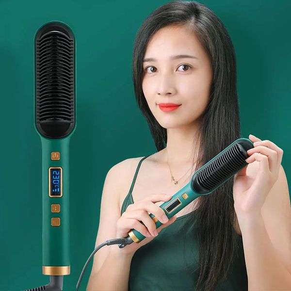 2 em 1 Profissional elétrico Profissional Ion Ion Hair Brush Curling Comm com LCD Display Hair Curling Tool Brush 231227