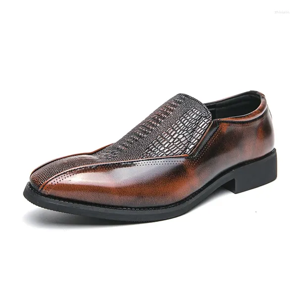 Sapatos de vestido Marca Italiana Apontou Mocassins Homens Genuíno Couro Elegante Versátil Marrom Escritório Trabalho de Alta Qualidade