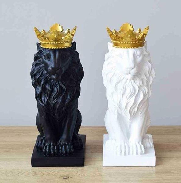 Coroa estátua do leão escritório em casa bar leão fé resina escultura modelo artesanato ornamentos animal origami arte abstrata decoração presente t25971523
