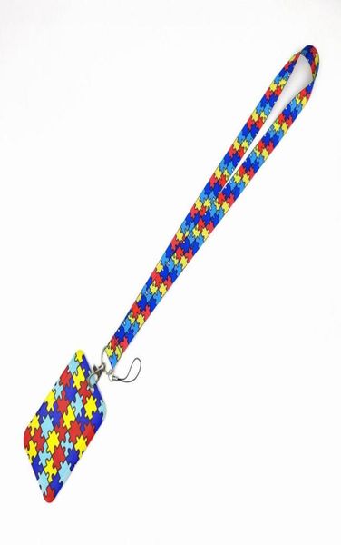 Designer Telefono di consapevolezza dell'autismo Autismo Motivo puzzle Canno a chiave per il cordino del cordino per cinghia del collo Disponi del badge Key Chain Tasto Tasto 9445338