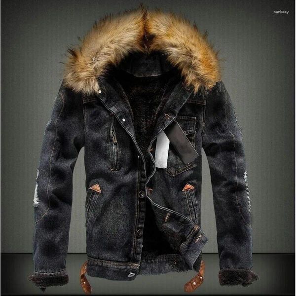 Jackets masculinos 2023 Winter Warm Men Men Fashion Vintage Jean Coats engrossar lã Fur Collar Cowboy Outwear Mens jaqueta solta M-6xl