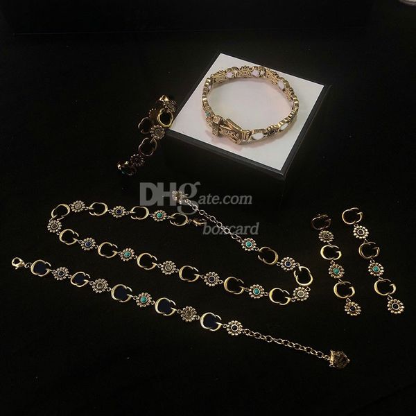 Brincos de ouro retrô de colares de pulseiras com caixa de luxo de joias de luxo de luxo cobre colar de colar