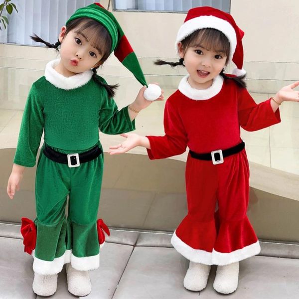 Giyim setleri bebek kız Noel kıyafetleri uzun kollu çan alt pantolon giysileri seti Noel Baba Kostümleri Kızlar İçin Hediye