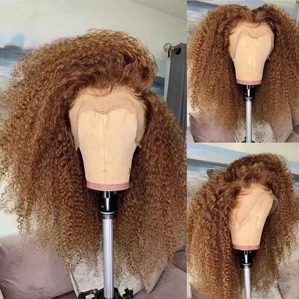 Perücken Mongolisches Haar Braune verworrene lockige Spitze-Front-Perücke 13x4 HD-Spitze-Frontal-Perücke Transparente Spitze-Afro-Perücke für afrikanische Frauen mit Baby-Hai