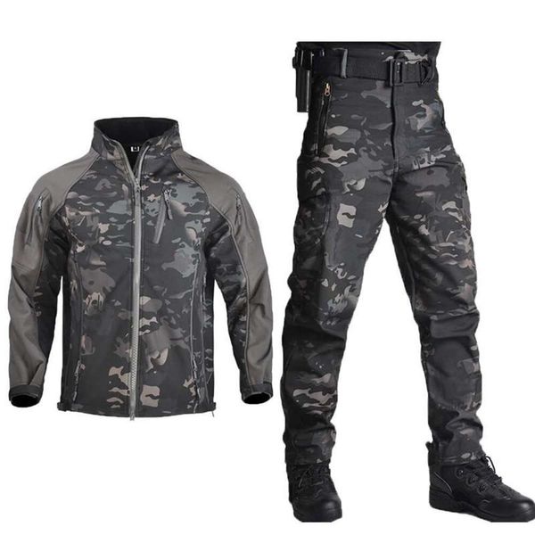 Jackets Men s Tactical Fleece Uniform Camping Combat Suits Men Hiking Softshell Jacket Army Paintball Pants Multicam Thermal Sets Hunt Clothes 231213